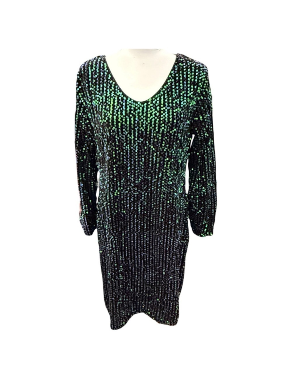 Black Green Sequin Bodycon Dress 16W Party Cocktail - Picture 2 of 4